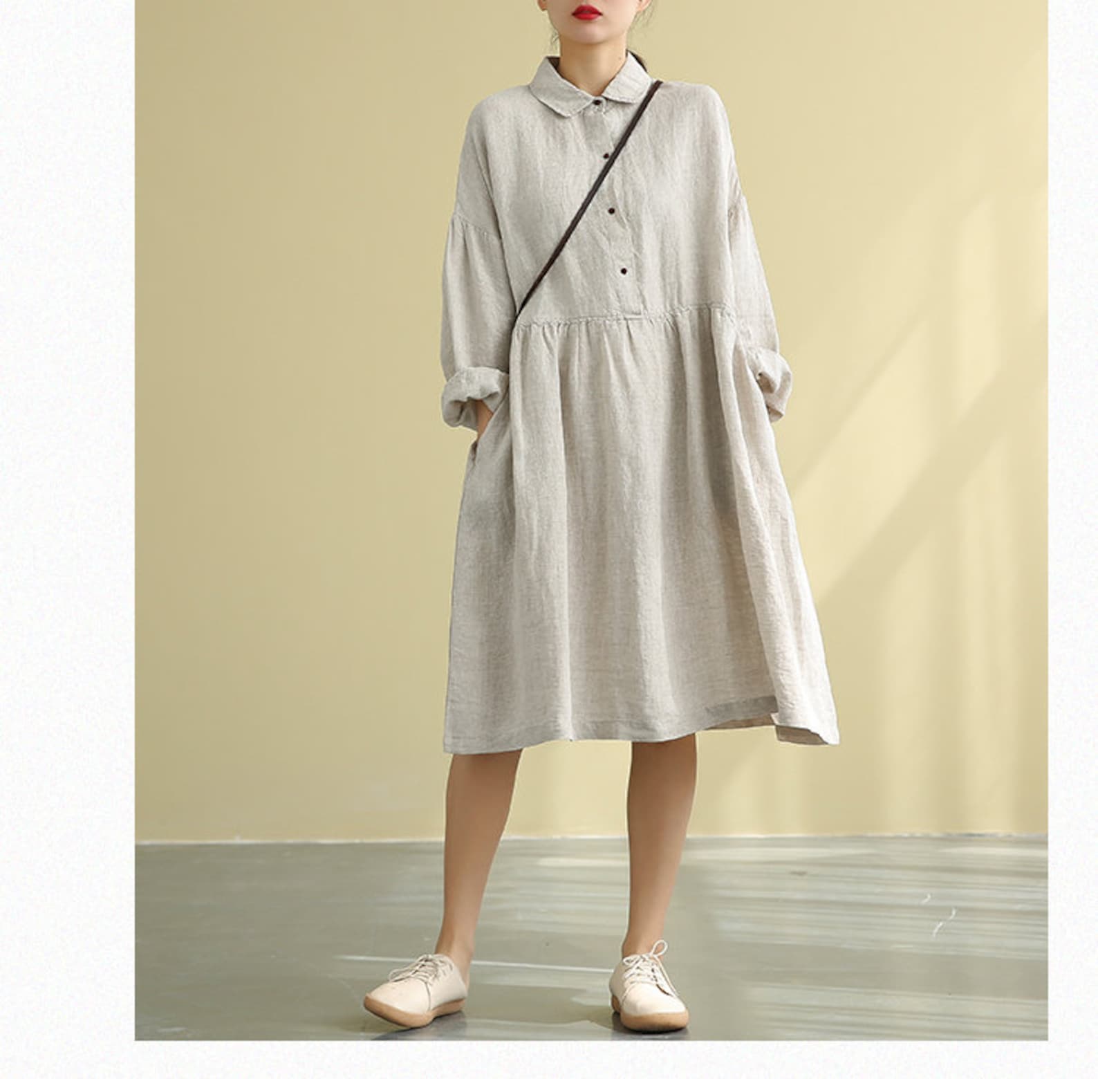 Boho Linen Long Sleeves Dress for Women Linen Midi Shirt Dress - Etsy