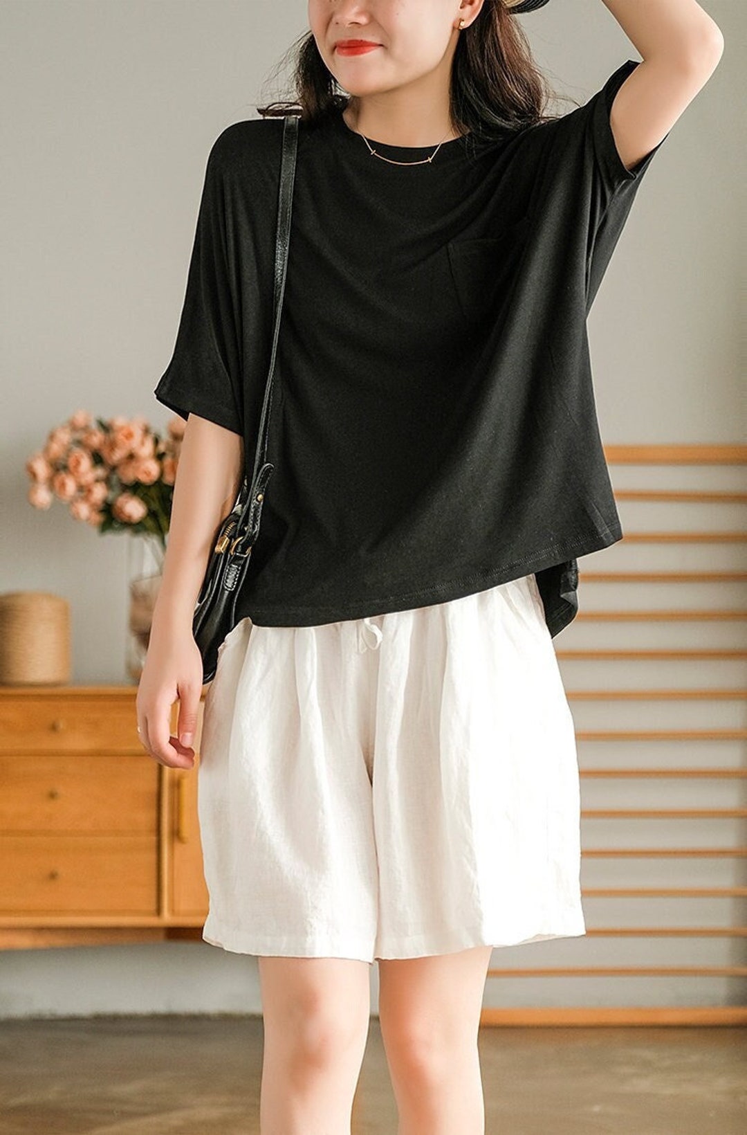 Casual Wide Leg Linen Shorts Women Trousers Q1012