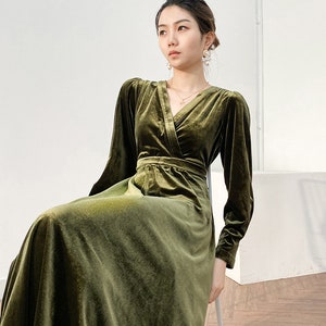 Femme Robe en velours, Robe midi, Robe à manches longues, Robe surdimensionnée, Robe portefeuille longue d'hiver Vêtements grande taille Robe de mariée Robe trapèze R62 image 2