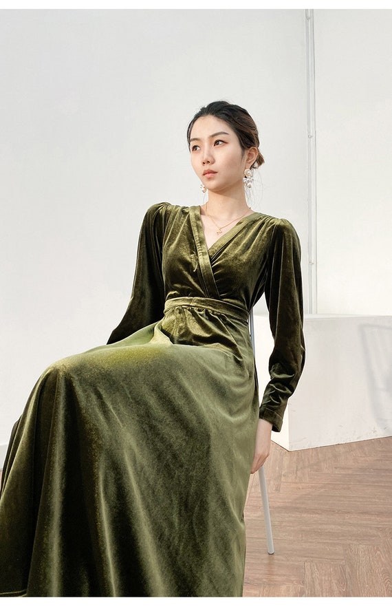 Women Velvet Dress, Midi Dress, Long Sleeves Dress, Oversized Dress, Winter Long  Wrap Dress Plus Size Clothing Wedding Dress Swing Dress R62 -  Israel