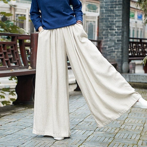 Linen Cotton Pants for Women Linen Skirt Pants Wide Leg Long - Etsy