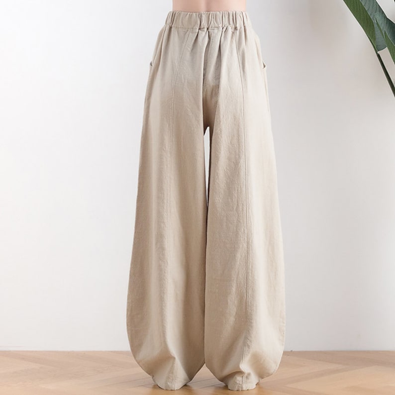 Leinen Baumwollhose Leinen lange Hose weites Bein Hose in voller Länge Haremshose lose Maxi Hose Herbst Frühling benutzerdefinierte lange plus Größe Hose A123 Bild 4