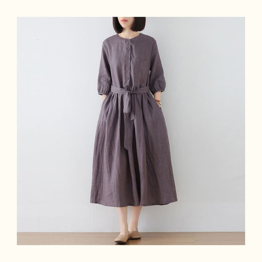 Robe longue en lin pour femme Vêtements en lin Robe à manches