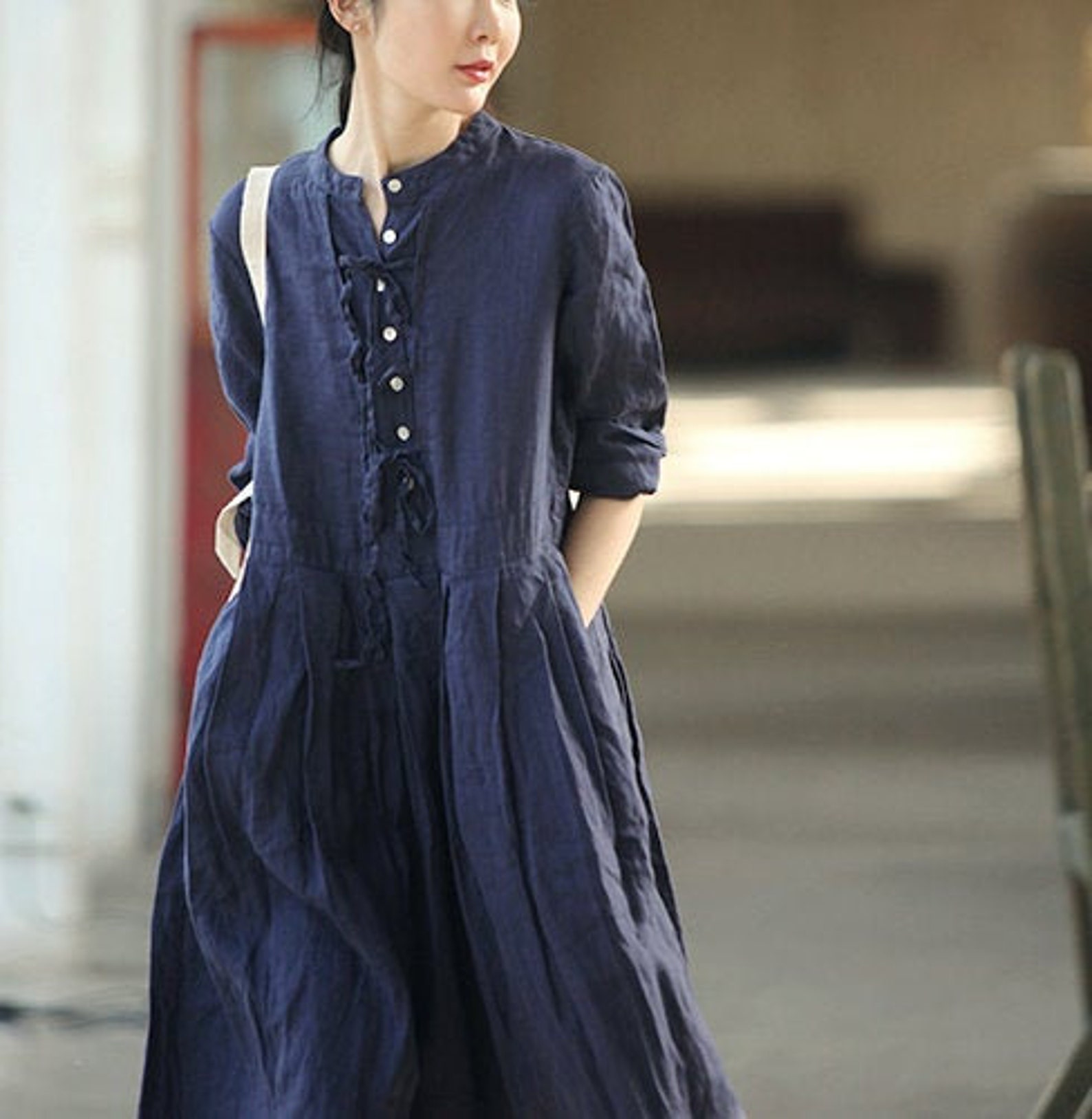 Women Linen Dresses Midi Dress 100% Linen Shirt Dress Loose | Etsy