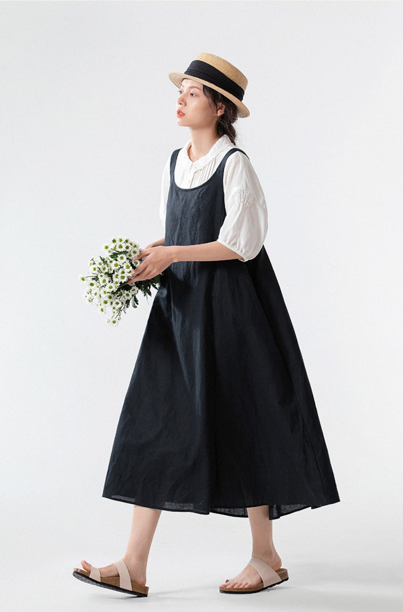 Linen dresses for women strap linen dress sleeveless maxi dress summer casual oversized dress boho linen clothing plus size clothing F322 zdjęcie 6