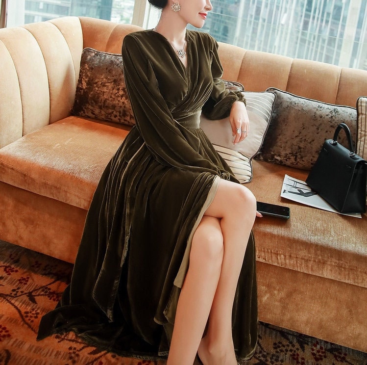 Velvet Wrap Dress Etsy