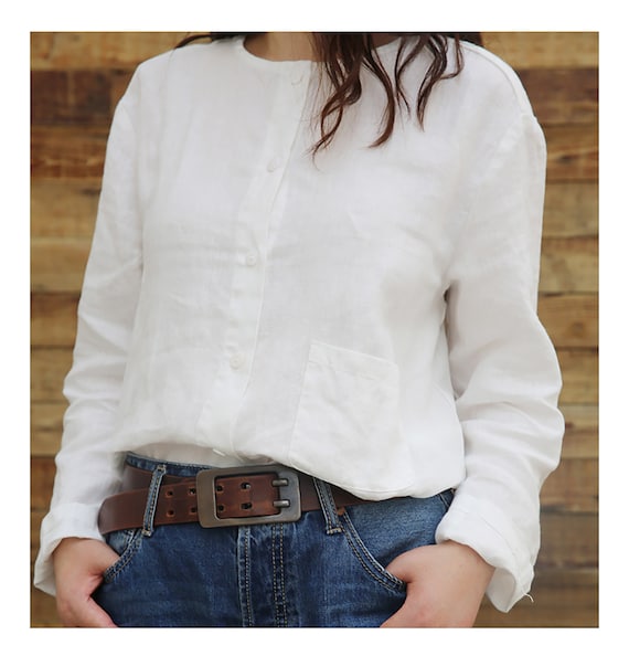 Women's 100% Linen Tops Loose Long Sleeves Shirt Casual
