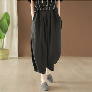Linen pants for women cropped wide leg pants oversized harem pants soft loose trousers spring summer custom plus size linen clothing N58 image 6