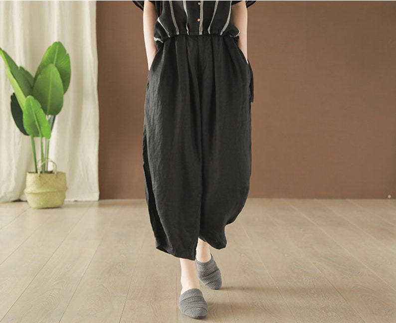 Linen pants for women cropped wide leg pants oversized harem pants soft loose trousers spring summer custom plus size linen clothing N58 image 6