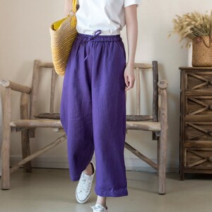 Linen pants women's trouser linen wide leg pants loose casual cropped trousers fall spring custom hand made pants plus size pants N05-6 image 3