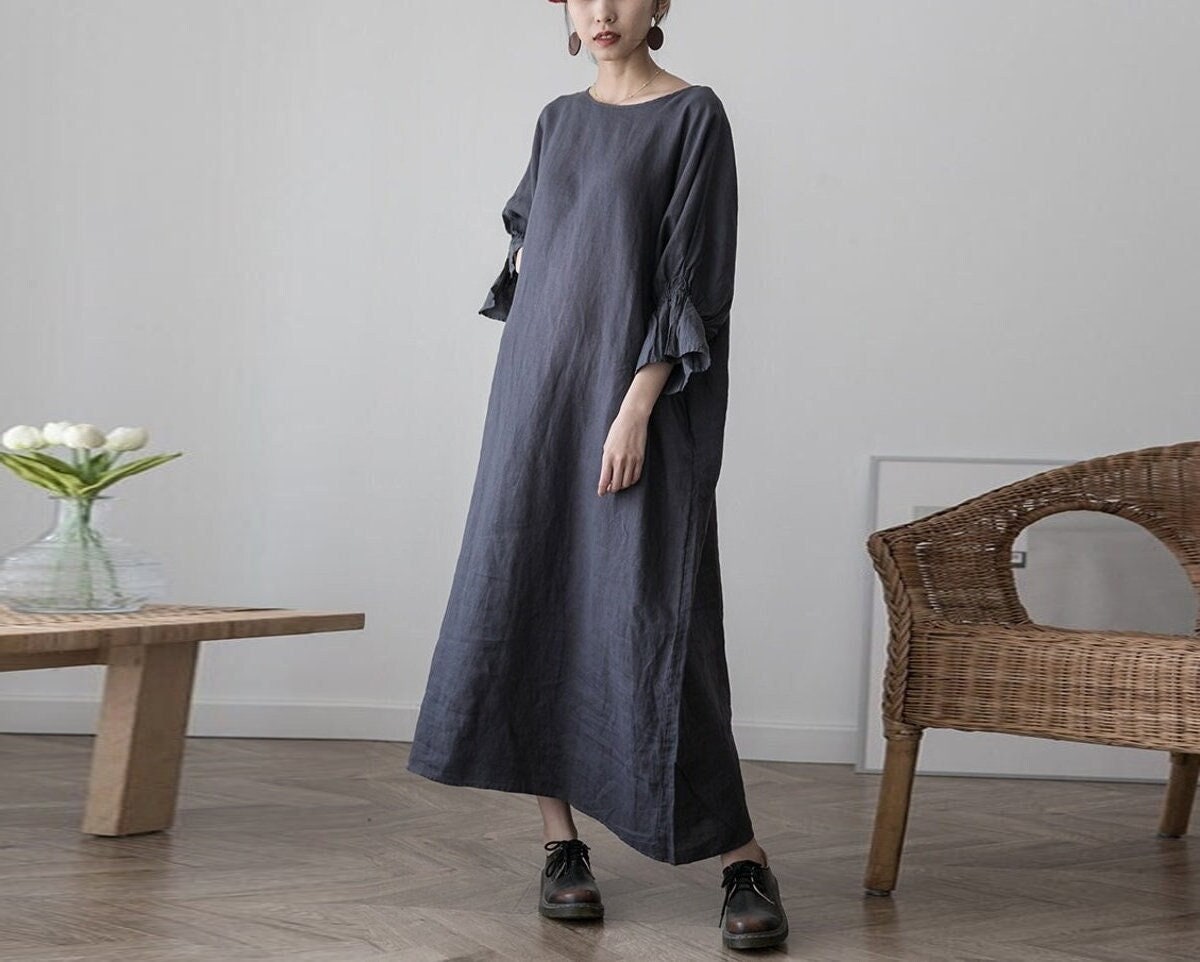 pure linen dresses canada Loose pure linen 3/4-sleeve dress | Contemporaine | Sundress