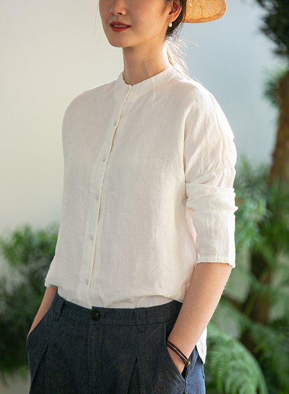 Linen Shirt for Women, Long Sleeve Shirt, White Shirt, Loose Linen ...