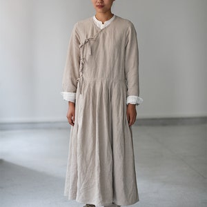 Women's linen dress, long sleeves dress, linen maxi dress, loose casual fall dress, oversized long dress, long robe, plus size dress N144 image 6