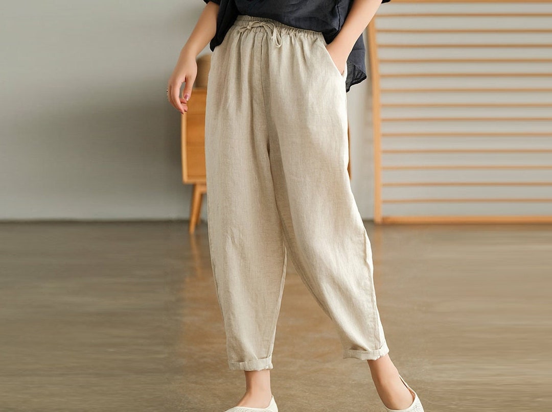 Herren Leinenhose Für Frühling & Herbst - Lockere Baumwollhose Mit Taschen | Bequeme Freizeithose