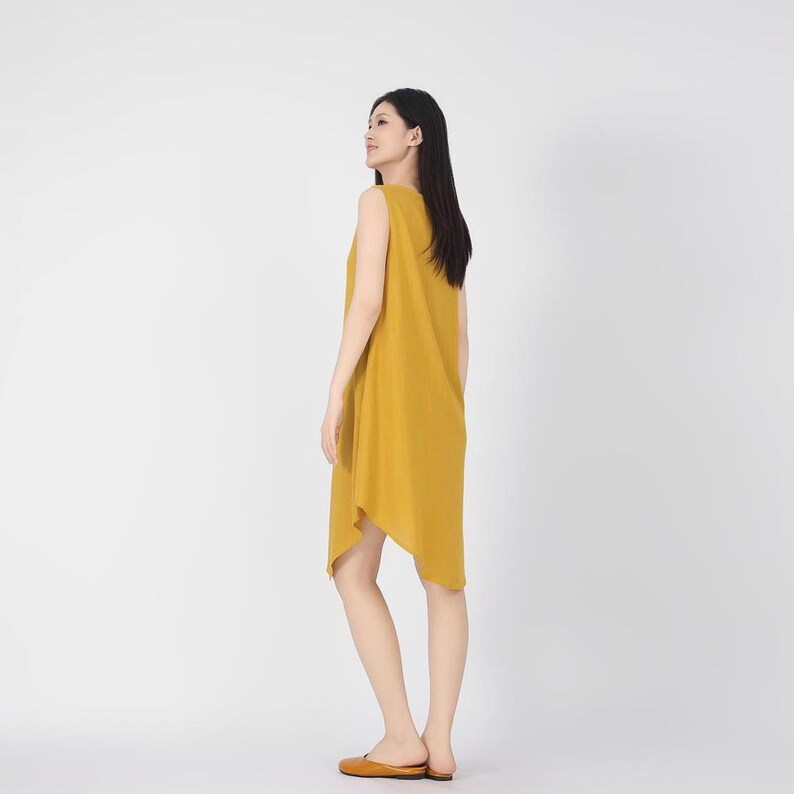 Robe en lin et coton pour femme, robe sans manches en lin, robe ample en lin, robe madi d'été, ourlet irrégulier, robe douce, robe asymétrique A66 image 5