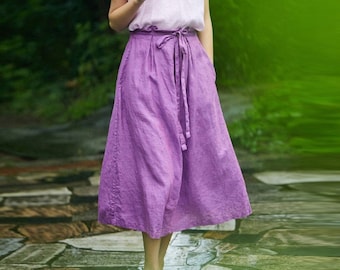 Jupes Femmes - Maxi en coton et lin pour Lavender - Prêt-à-Porter