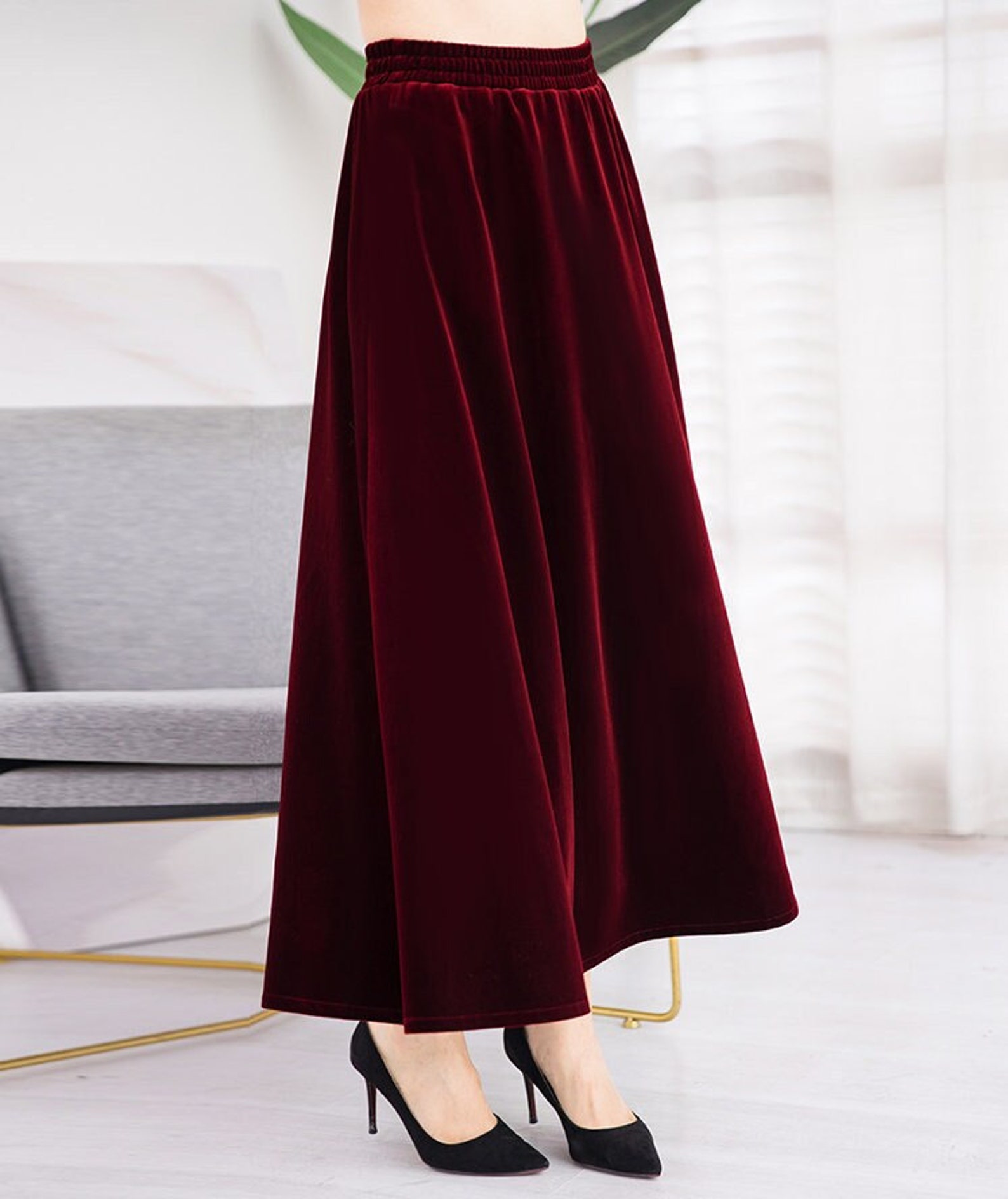 Women Velvet Skirt Maxi Skirt Vintage Skirt A-line Elastic - Etsy