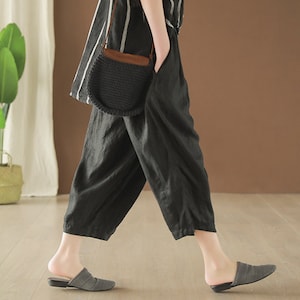 Linen pants for women cropped wide leg pants oversized harem pants soft loose trousers spring summer custom plus size linen clothing N58 image 5