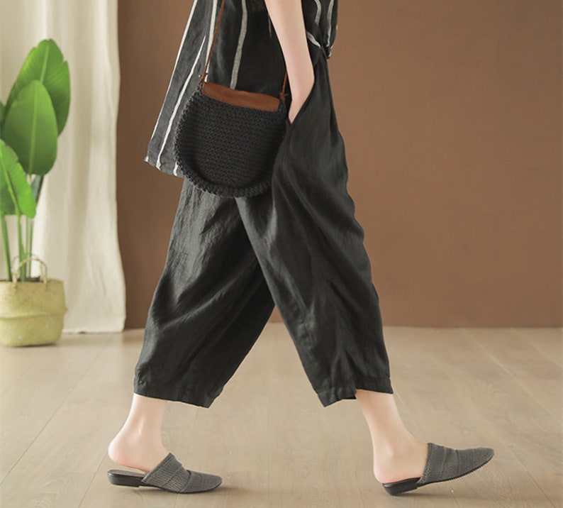 Linen pants for women cropped wide leg pants oversized harem pants soft loose trousers spring summer custom plus size linen clothing N58 image 5