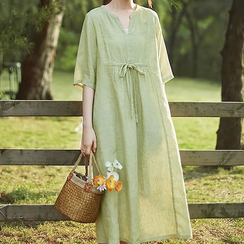 Women's 100% Linen Half Sleeves Dress Linen Maxi Dress Loose Flowy Summer Dresses Bridesmaid Dress Causal Flax Robe Oversized Clothing N306 Women's 100% Linen Half Sleeves Dress Linen Maxi Dress Loose Flowy Summer Dresses Bridesmaid Dress Causal Flax Robe Oversized Clothing N306