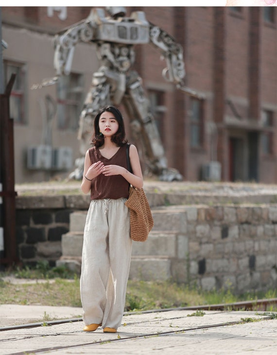 Long length linen trousers deals