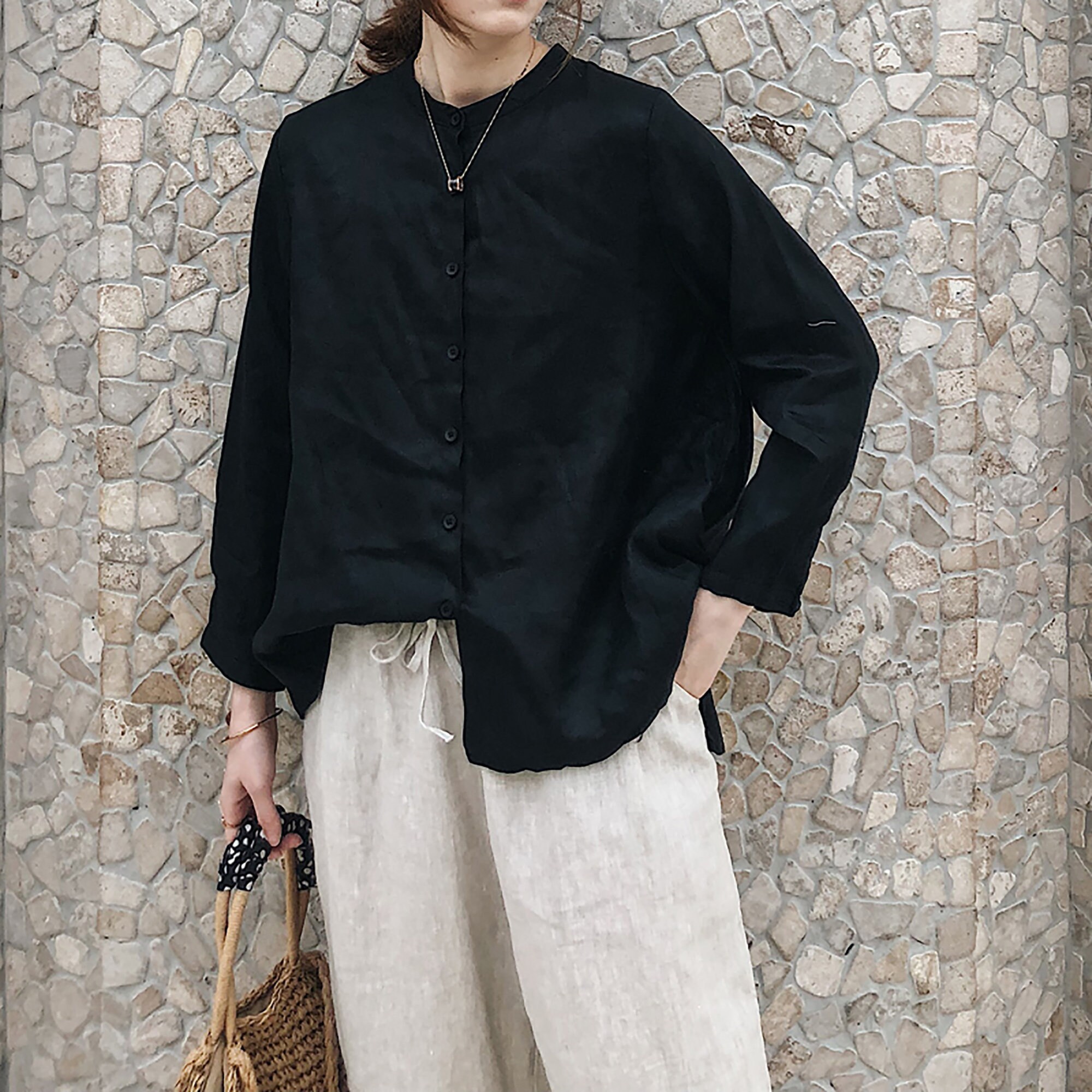 トップス Allege. | Linen S/S Knit Shirt | BLACK 3 トップス Allege. | Linen S/S Knit Shirt | BLACK 3 Buy