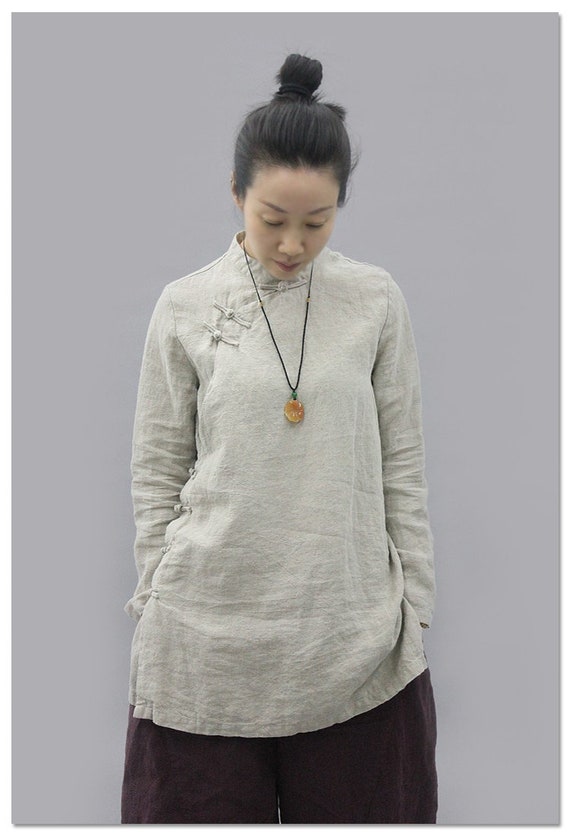 Top di lino da donna camicia a maniche lunghe camicette di lino larghe top tunica di lino plus abbigliamento di taglia morbido top boho autunno primavera di grandi dimensioni N7 Etsy