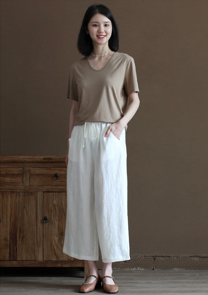 100% Pure Linen Pants Summer Wide Leg Pants Linen Skirt