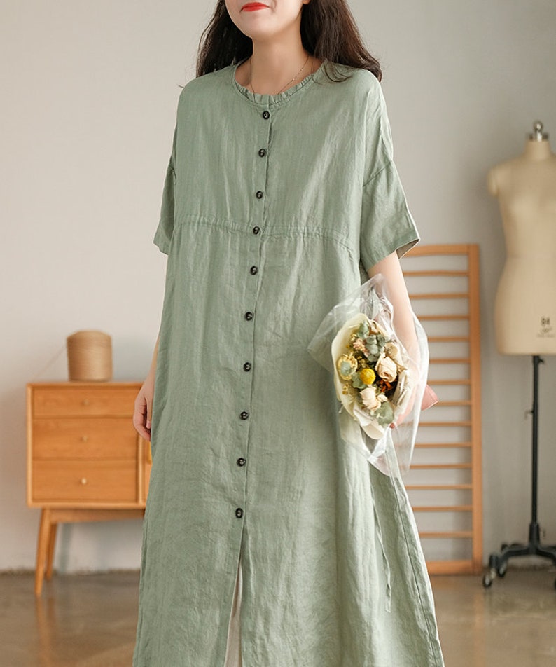 Linen Dresses With Pockets Women Midi Summer Dress 100 Linen Etsy