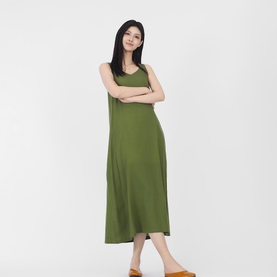 Cotton Linen Dress with Pockets Soft Linen Smock Dress Sleeveless Summer Dress Minimalist Dress Casual Simple Linen Sundress F257 7