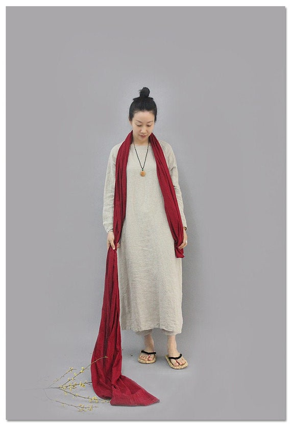 Linen Dresses for Women, Long Sleeves Linen maxi dress, large size Linen oversized dress custom dress loose soft casual fall dress N27