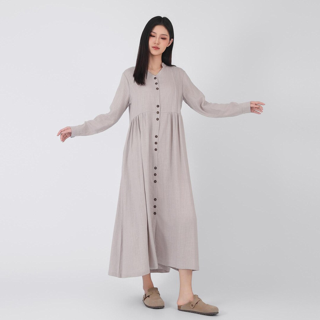 Cardydony Women's Christmas V-neck Cotton And Linen Long Dress main image 0