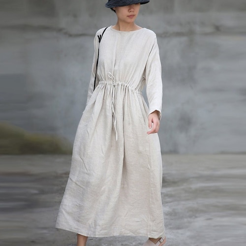 Women's linen maxi dress long sleeves dress fall spring long dress pure linen dresses for women soft casual plus size dress boho N154 Women's linen maxi dress long sleeves dress fall spring long dress pure linen dresses for women soft casual plus size dress boho N154