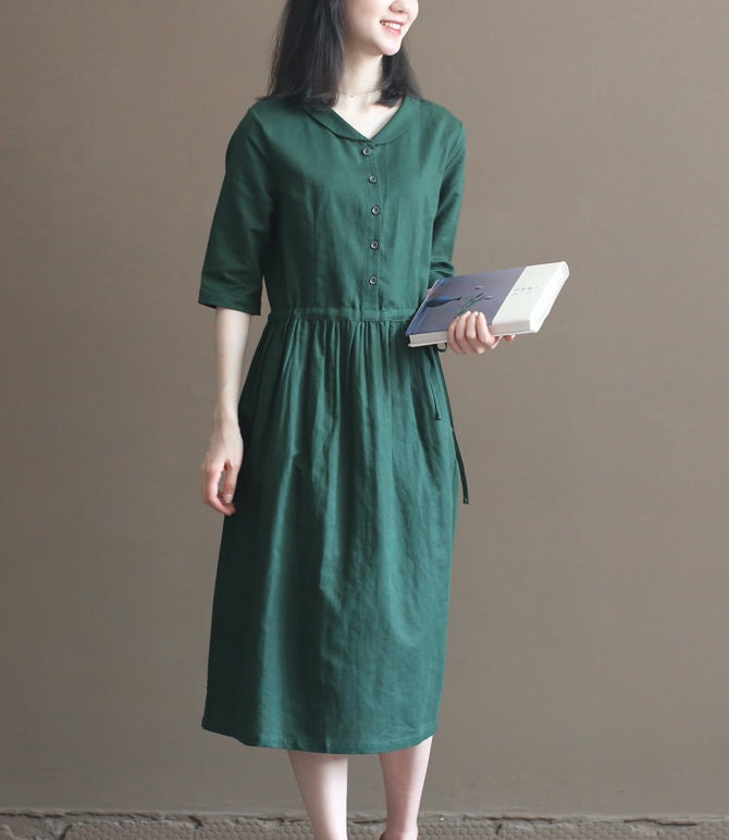 Herbstkleid Damen Mit 3/4 Ärmeln - Elegantes Midikleid Mit Gürtel In A-Linie