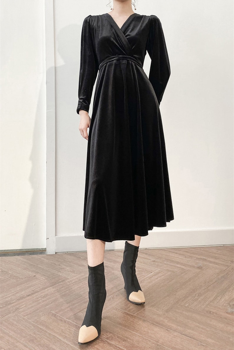 Women Velvet Dress Midi Dress Long Sleeves Dress Custom Etsy