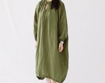 Women Linen Long Sleeves Dress 100% Linen Tunic Robes Loose Soft Summer Linen Dress Plus Size Clothing Custom Flax Dress Caftan N339