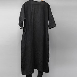 Women linen dresses, pure linen dress, wrap linen dress, linen tunic dress with belt maxi dress plus size clothing, linen clothing boho F355 zdjęcie 7