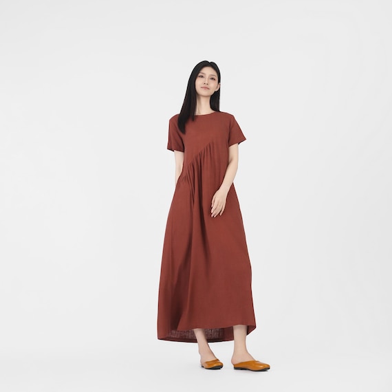 Cotton Linen Dress Short Sleeve Dress Summer Dress Loose Casual Maxi Dress  Linen Soft Robe Bohemian Handmade Oversized Womens Clothing A26 - Etsy  Israel