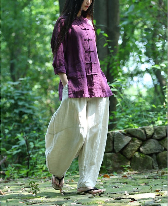 Long length shop linen trousers