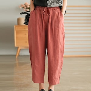 Women&#39;s linen cotton pants, linen long trousers, wide leg pants, harem pants,soft loose trousers, fall spring custom plus size pants F56