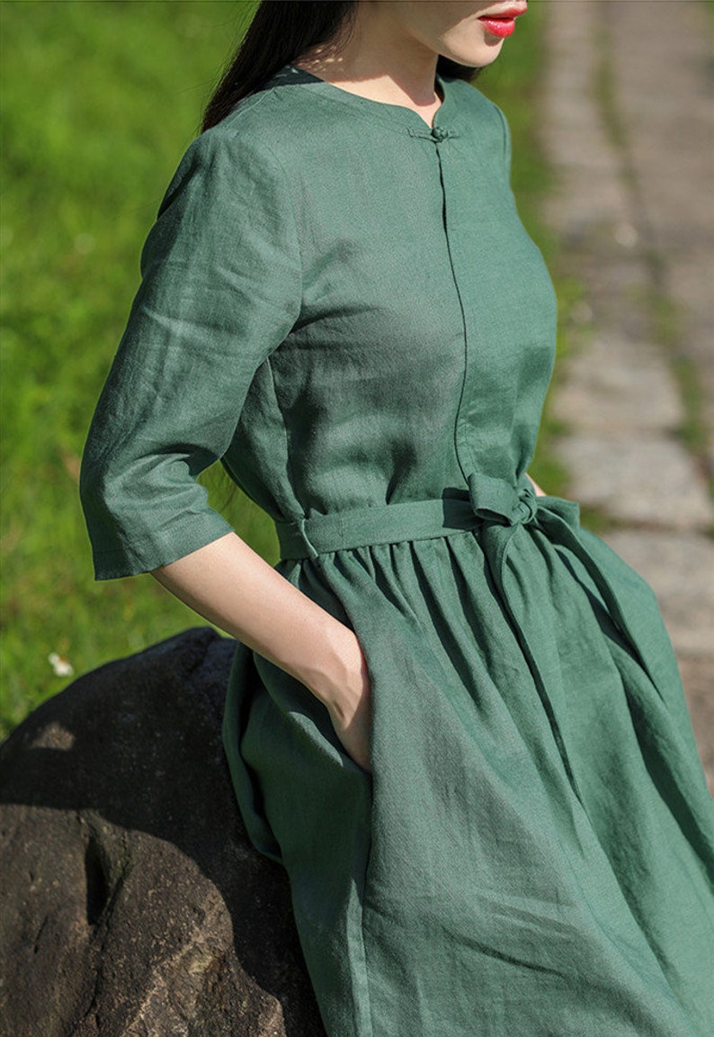 Ladies Linen Dresses Sale 2026.Women Linen Dress Linen Midi Dress With Belt Loose Tunic - Etsy