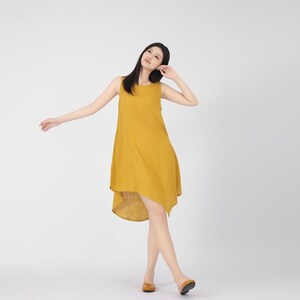 Robe en lin et coton pour femme, robe sans manches en lin, robe ample en lin, robe madi d'été, ourlet irrégulier, robe douce, robe asymétrique A66 image 4