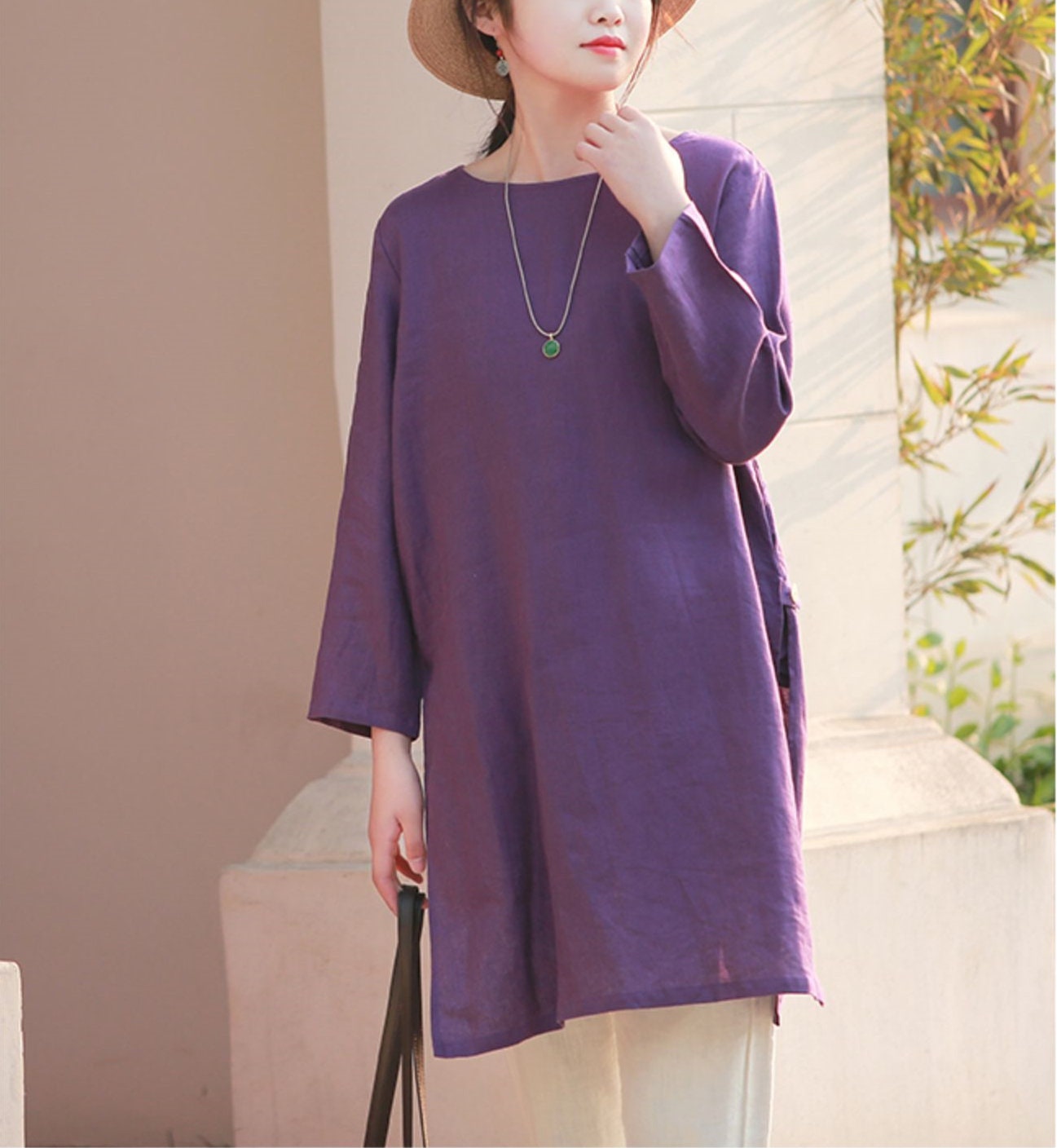 100 linen tops women purple long sleeves tops loose linen Etsy