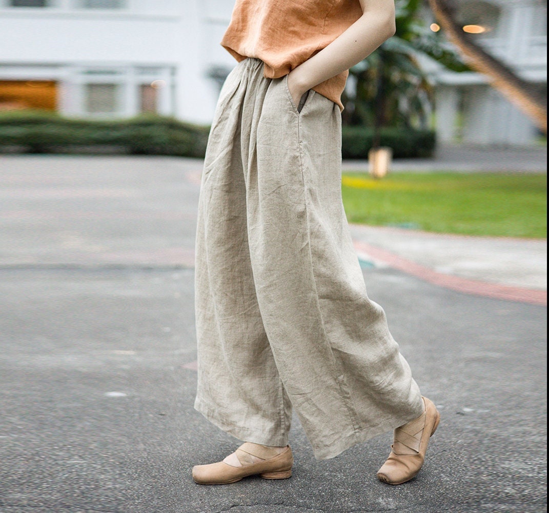 Damen Leinen Lange Hose Leinenhose Hose mit weitem Beinen Hose plus Größe Hose lockere lässig Maxi Hose Frühling individuelle Hose in voller Länge N05