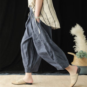 Linen pants for women cropped wide leg pants oversized harem pants soft loose trousers spring summer custom plus size linen clothing N58 image 2