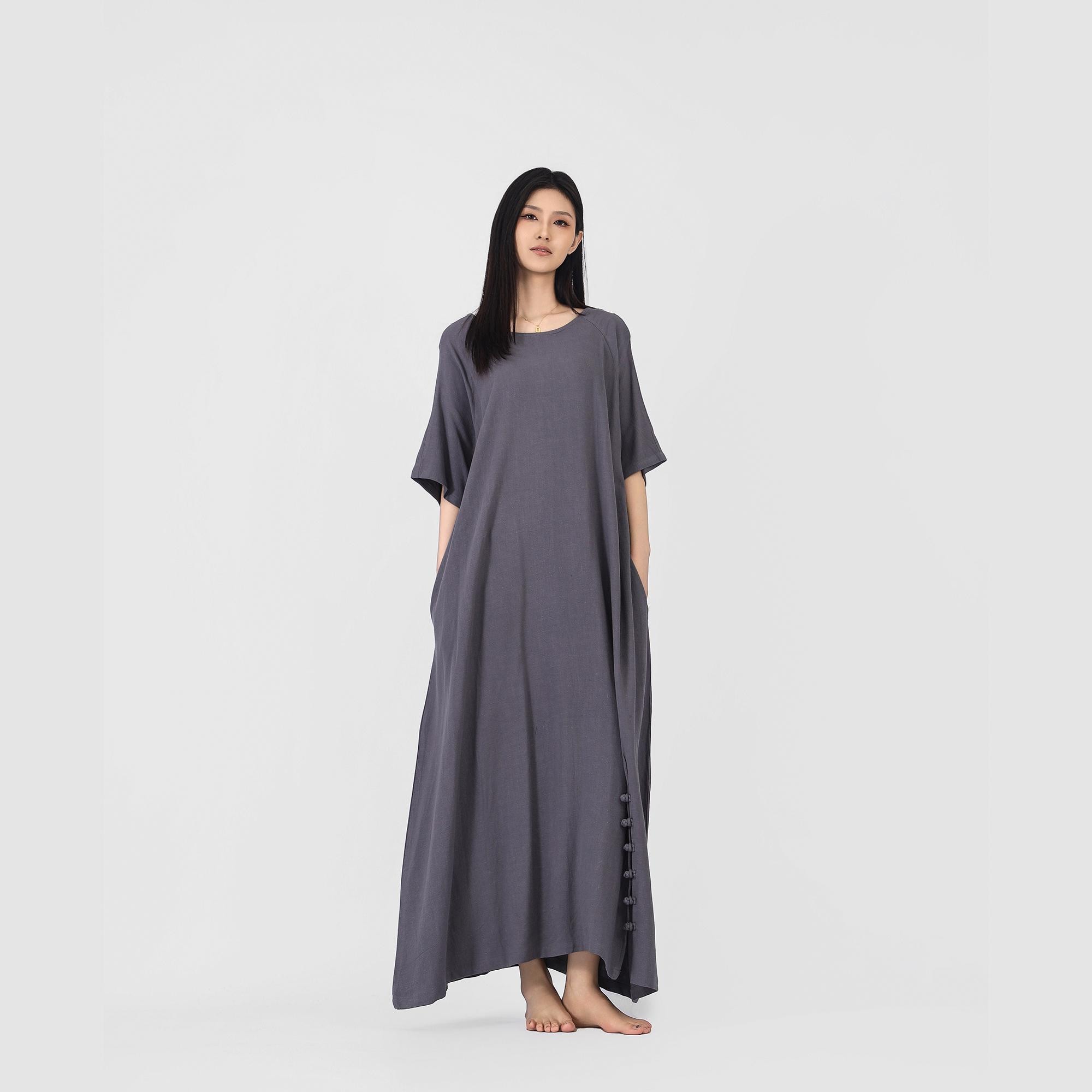 Cotton Linen Long Loose Dress With Pockets Plus Size Boho Dress Maxi ...
