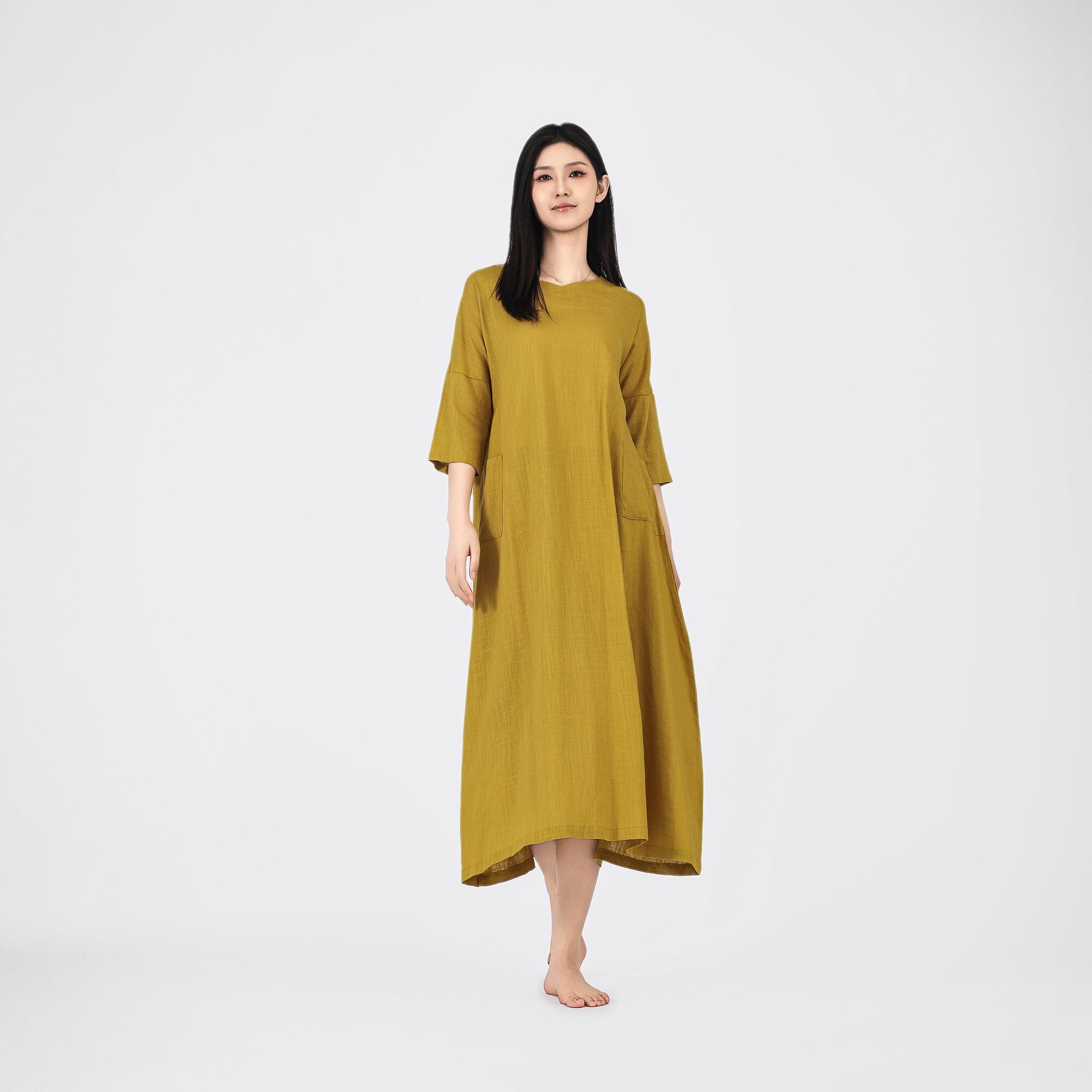 Cotton Linen Half Sleeve Dress Summer Soft Casual Loose Robes Linen ...