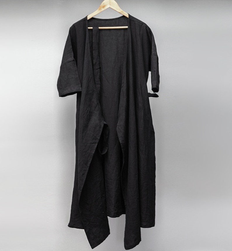Robes en lin pour femmes, robe en pur lin, robe portefeuille en lin, robe tunique en lin avec ceinture maxi robe, vêtements de grande taille, vêtements en lin boho F355 image 6