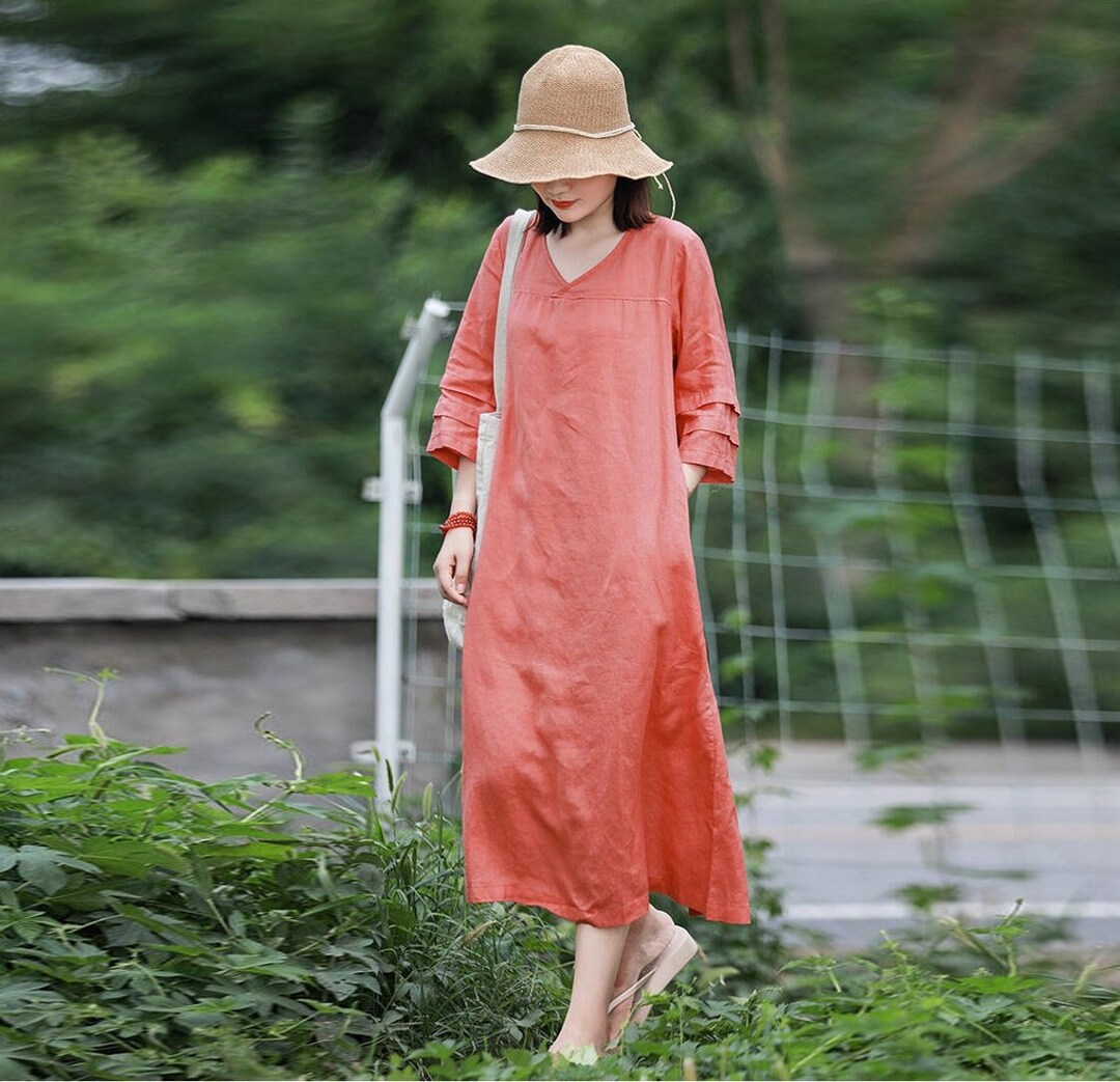 Women's Linen Maxi Dresses V Neck Linen Long Dress Spring Summer Linen  Dresses for Women Soft Custom Hand Made Dress Boho N286 - Etsy