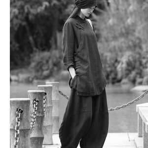 Linen pants for women, long pants, wide leg pants, full length harem pants, loose maxi trousers, fall spring custom long plus size pants B33 image 7